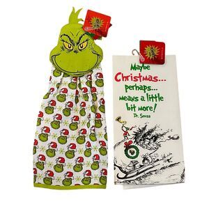 The Grinch Dr. Suess  Decorative Kitchen Dish Towels Set Of 2 Christmas New